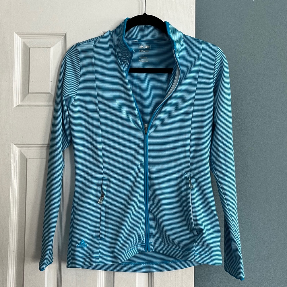 Adidas Climalite Blue and White Striped Golf Zip Up Jacket